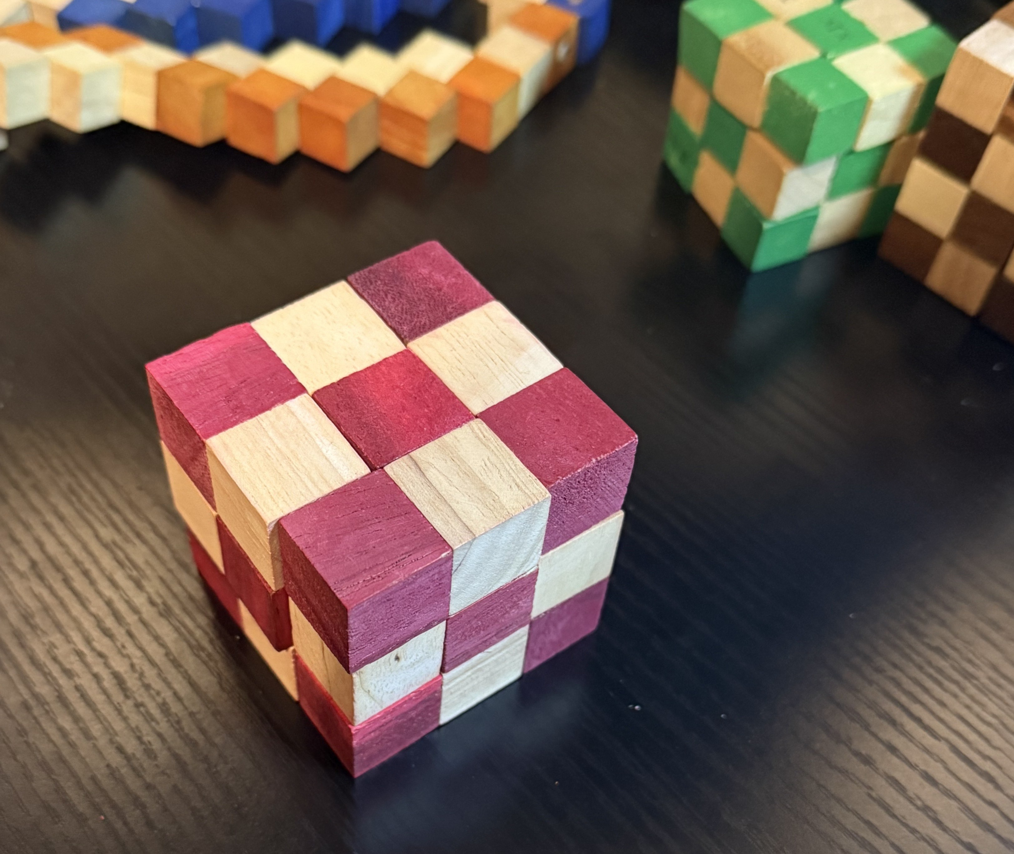 Red snake cube solution - complete assembled snake cube